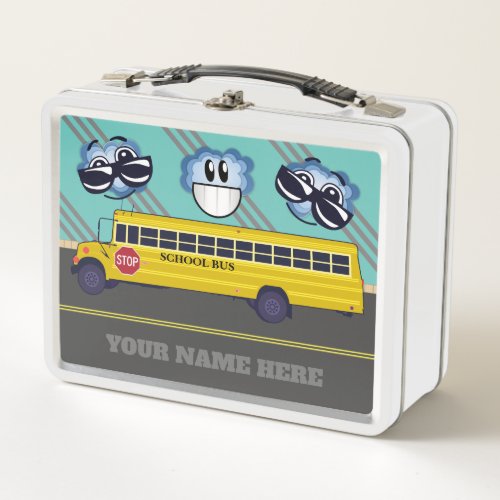 Personalized School Bus Happy Face Metal Lunchbox