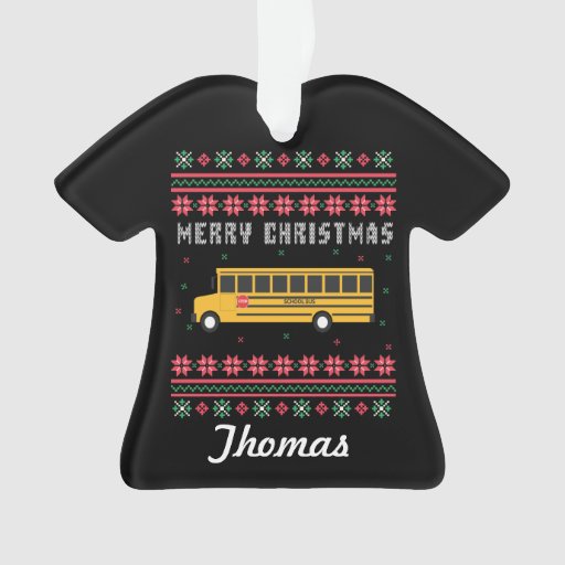 Personalized School Bus Ugly Christmas Sweater Ornament