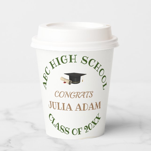 Personalized School College Graduation Celebration Paper Cups (Front)