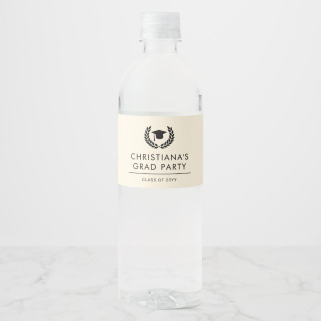 Personalized School College Graduation Elegant Water Bottle Label (Front)