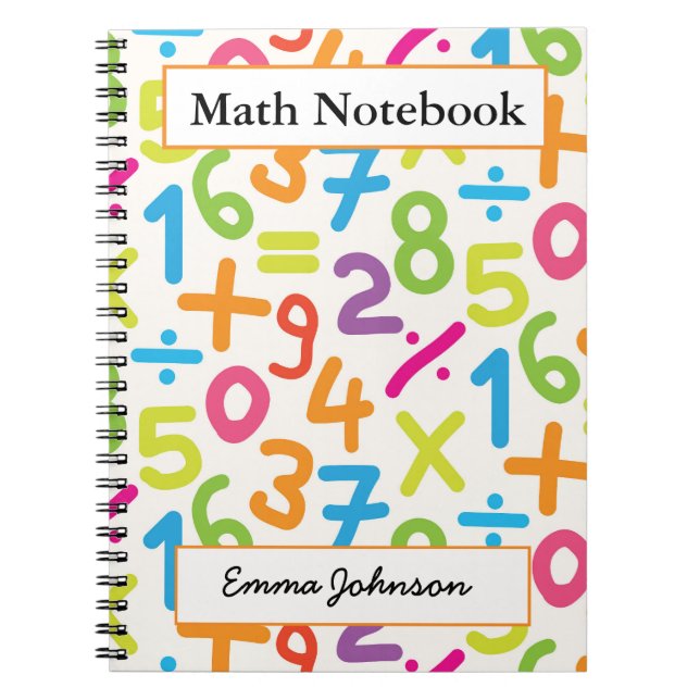 Personalized School Colorful Numbers Math  Notebook (Front)