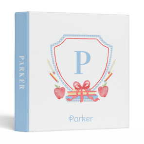 Personalized School Crest Gingham Monogram 3 Ring Binder