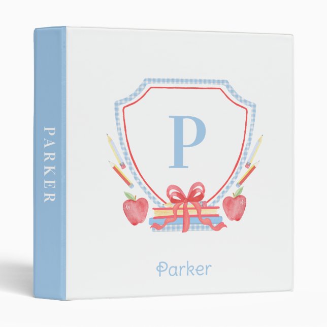 Personalized School Crest Gingham Monogram 3 Ring Binder (Front/Spine)