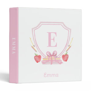 Personalized School Crest Pink Gingham Monogram 3 Ring Binder