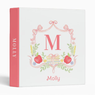 Personalized School Crest   Teacher Monogram 3 Ring Binder