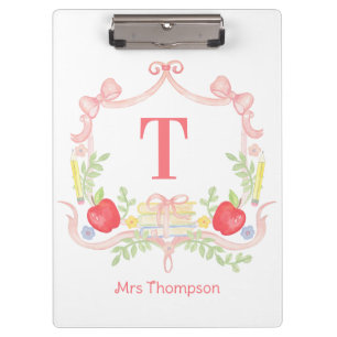 Personalized School Crest   Teacher Monogram Clipboard