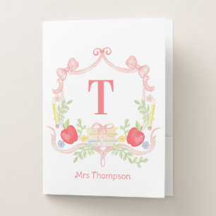Personalized School Crest   Teacher Monogram Pocket Folder