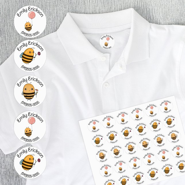 Personalized School Daycare Bumblebee Kids' Labels (Cute bumblebee name tags for clothing, uniforms, gym clothes and more!)