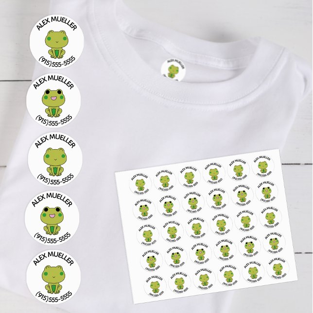 Personalized School Daycare Frog Kids' Labels (Cute frog name tags for school clothes, daycare, gym clothes, uniforms, and more!)
