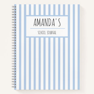 Personalized School Journal Blue White Stripe Name