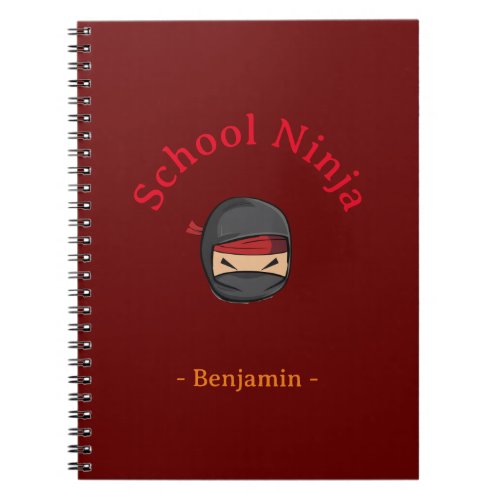 Personalized School Ninja kid Notebook Red Cover