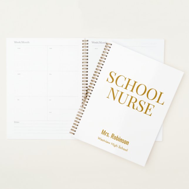 Personalized School Nurse Gold Script  Planner (Display)