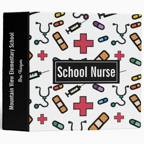 Personalized School Nurse Pretty Typography Notes 3 Ring Binder