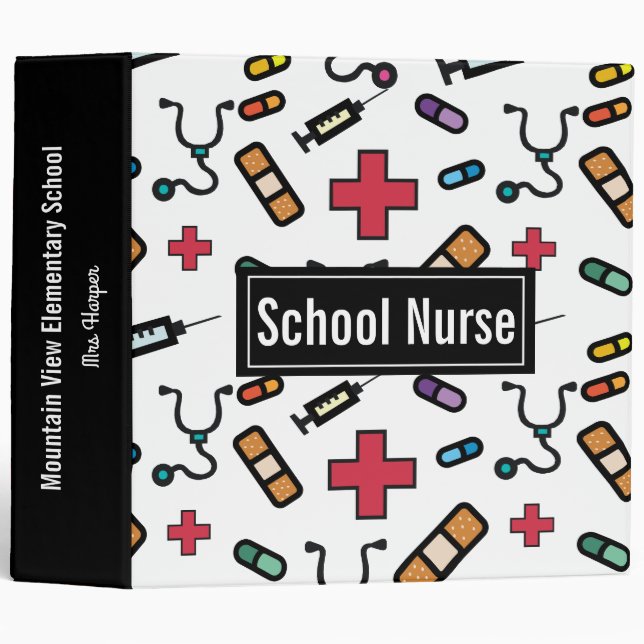Personalized School Nurse Pretty Typography Notes 3 Ring Binder (Front/Spine)