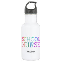 Personalized School Nurse Rainbow Typography Water Bottle