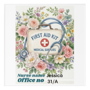 Personalized School Nurse Sign, Floral Acrylic Print