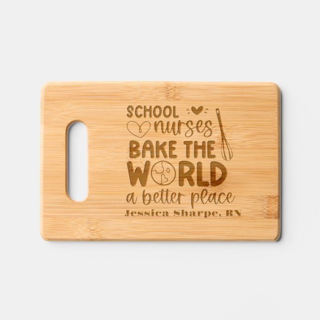 Personalized School Nurse Wooden Cutting Board (Front)
