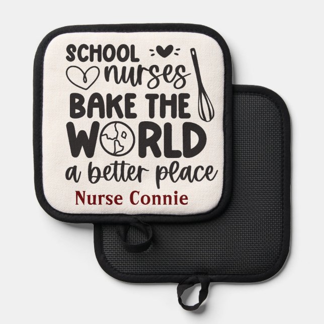 Personalized School Nurses Bake the World Better Pot Holder (Front/Back)
