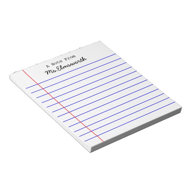Personalized School Paper Note Pad - Teacher Gift (Angled)