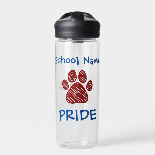Personalized School Pride Maroon Paw Print Water Bottle