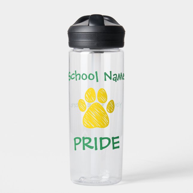 Personalized School Pride Paw Print Water Bottle (Front)