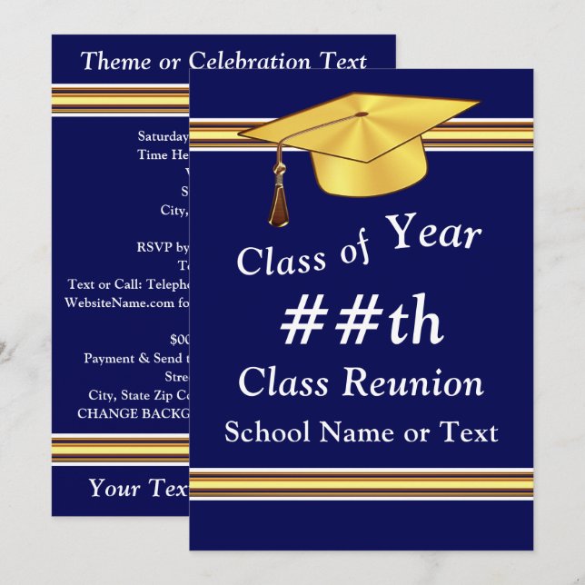 Personalized, School Reunion Invitation, Any COLOR Invitation (Front/Back)