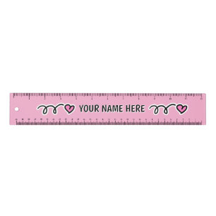 Personalized school ruler with cute pink hearts