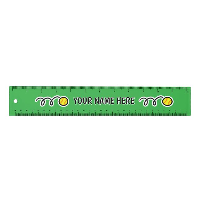 Personalized school ruler with cute softball print (Front)