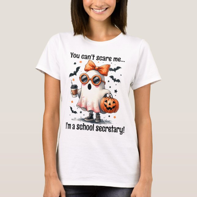 Personalized School Secretary Halloween Ghost T-Shirt (Front)