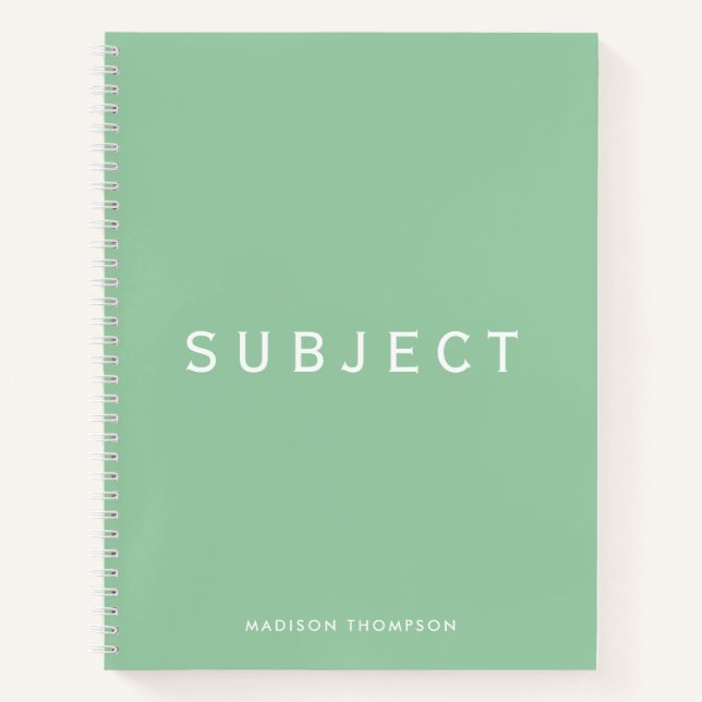  Personalized School Subject Boho Mint Green Notebook (Front)