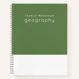 Personalized School Subject Green White Geography Notebook