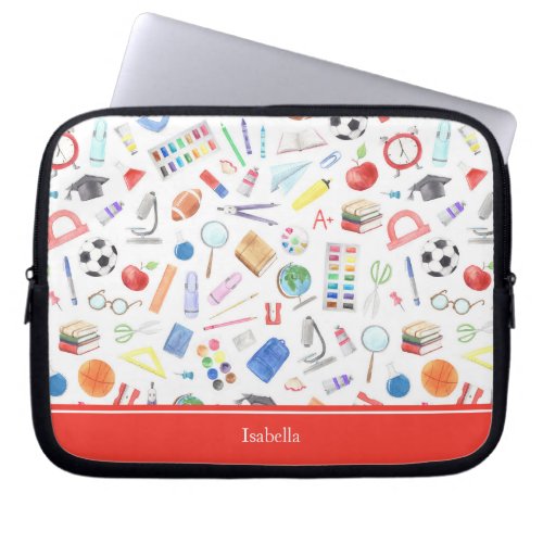 Personalized School Supplies Pattern First Name Laptop Sleeve