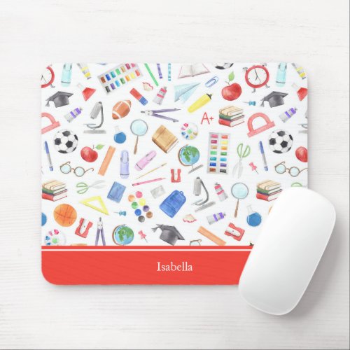 Personalized School Supplies Pattern First Name Mouse Pad