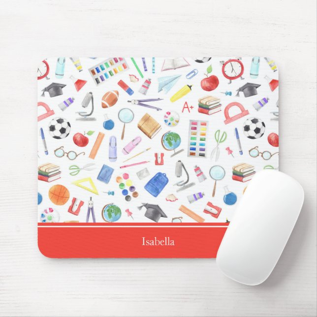 Personalized School Supplies Pattern First Name Mouse Pad (With Mouse)