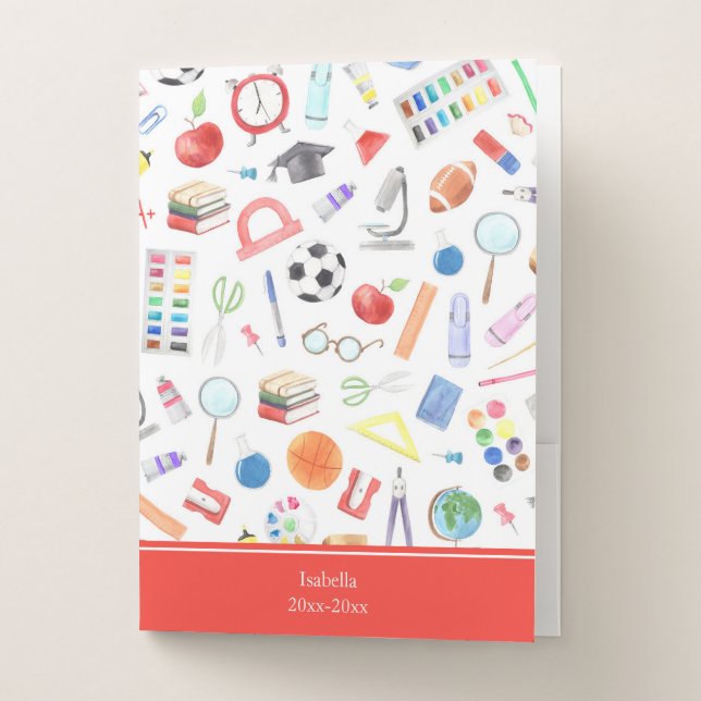 Personalized School Supplies Pattern First Name Pocket Folder (Front)