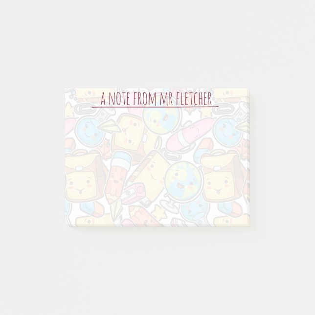 Personalized School Supplies Pattern Post-it Notes (Front)