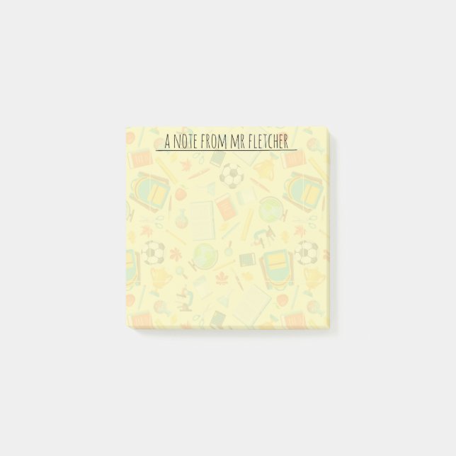 Personalized School Supply Pattern Post-it Notes (Front)