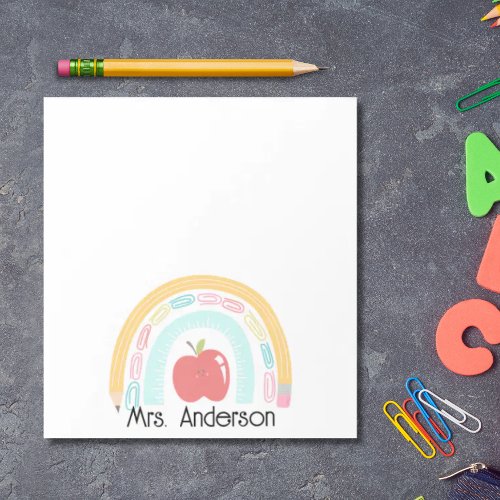 Personalized school supply rainbow teacher notepad