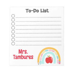 Personalized school supply rainbow teacher to-do notepad