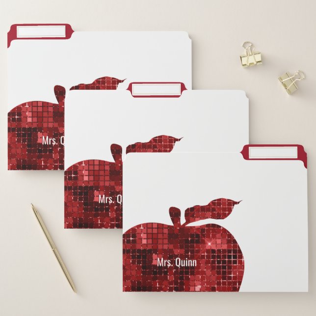 Personalized School Teacher Faux Sequin Apple File Folder (Set)