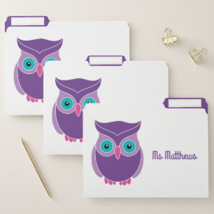 Personalized School Teacher Purple Owl Animal File Folder