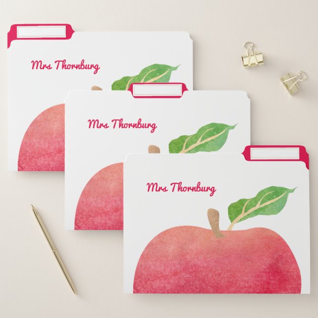 Personalized School Teacher Watercolor Apple File Folder (Set)