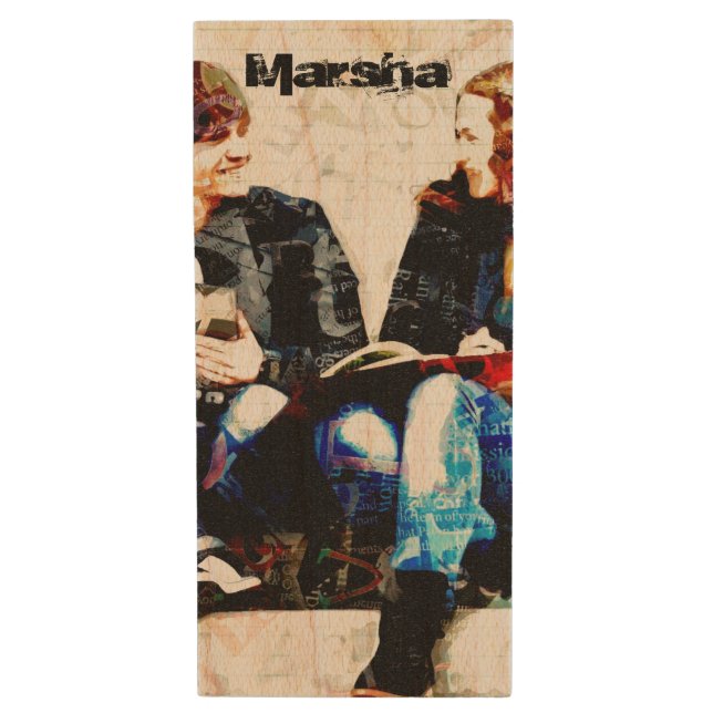 Personalized School Themed Teens Collage Wood Flash Drive (Front Vertical)