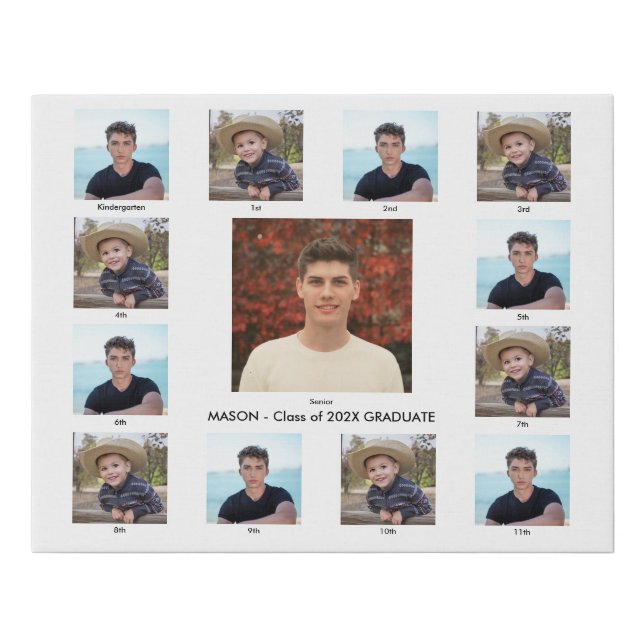 Personalized School Years 13 Picture Frame Collage Faux Canvas Print (Front)