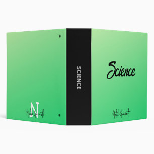 Personalized Science Green School Subject  3 Ring  Binder