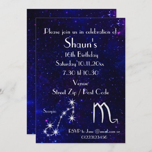 Personalized Scorpio Zodiac Galaxy Party Invitation