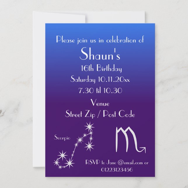 Personalized Scorpio Zodiac Party Invitation (Front)