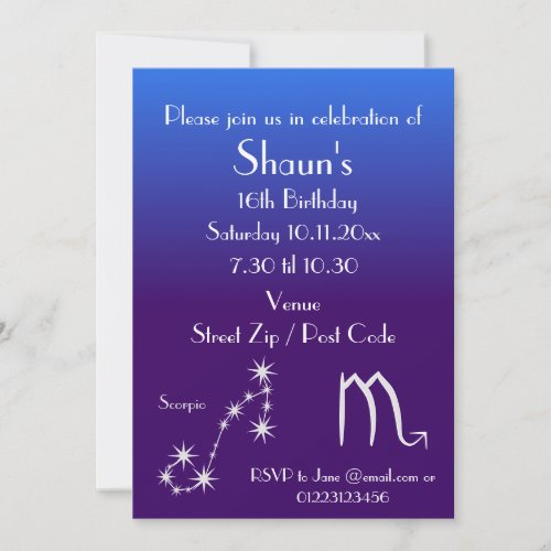 Personalized Scorpio Zodiac Party Invitation