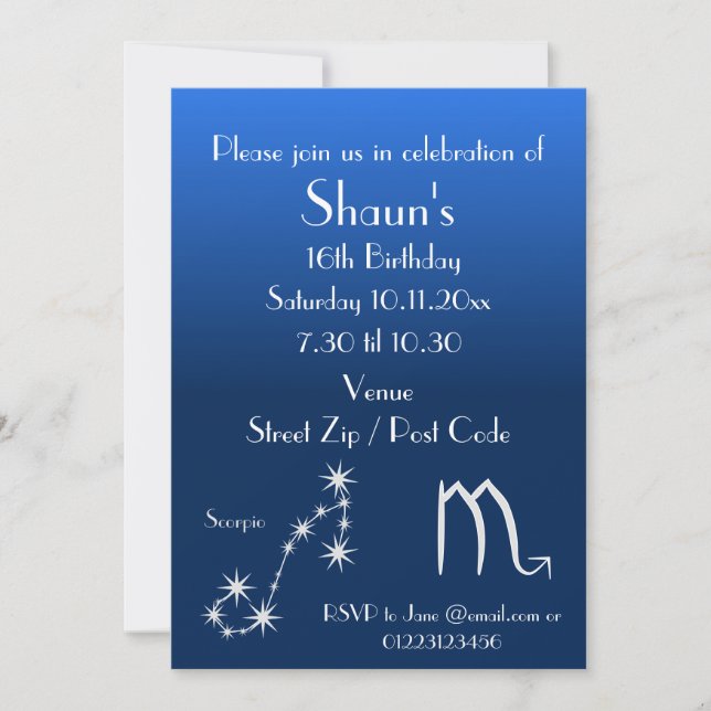 Personalized Scorpio Zodiac Party Invitation (Front)