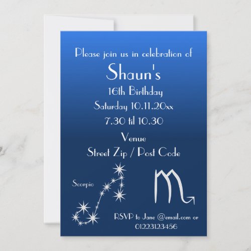 Personalized Scorpio Zodiac Party Invitation